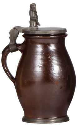 Stoneware stein, 7.1" ht., Birnkrug, c.1850, brown glaze, incised Rosina on body, pewter lid, good condition. - 3