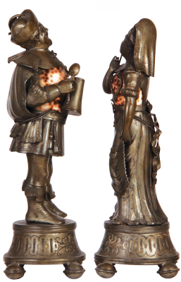 Two pewter figurines, 11.5" & 11.0" ht., c. 1890, Zinnngiesser Meisterwerk [Master Work], sea shell bodies, Sir John Falstaff, Frau Fluth, superb quality & detail, unusual & rare, excellent condition. - 3