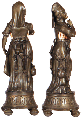 Two pewter figurines, 11.5" & 11.0" ht., c. 1890, Zinnngiesser Meisterwerk [Master Work], sea shell bodies, Sir John Falstaff, Frau Fluth, superb quality & detail, unusual & rare, excellent condition. - 4