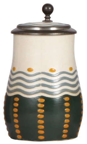 Mettlach stein, .5L, 3244, decorated relief, Art Deco, inlaid lid, mint.