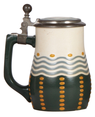 Mettlach stein, .5L, 3244, decorated relief, Art Deco, inlaid lid, mint. - 3