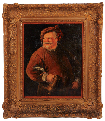 Oil painting on panel, 9.0" x 11.5", frame 14.5" x 17.0", signed lower right L. B. '46, Falstaff, vintage frame is a little large, frame has minor chipping, painting in very good condition. 