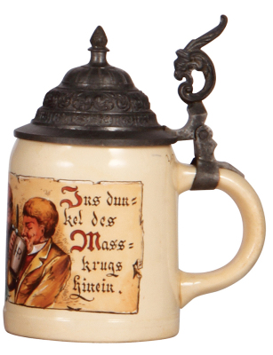 Mettlach stein, .5L, 1526, transfer & hand-painted, pewter lid, mint. - 2