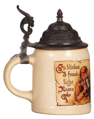 Mettlach stein, .5L, 1526, transfer & hand-painted, pewter lid, mint. - 3