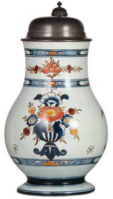 Mettlach stein, 1.6L, 5018, Faience, pewter lid, mint.