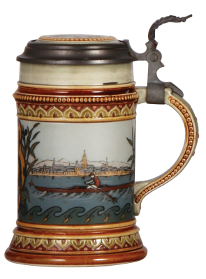 Mettlach stein, .5L, 1519, etched, inlaid lid, mint. - 2