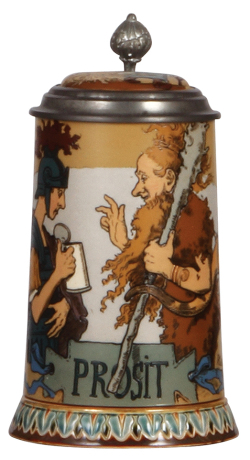 Mettlach stein, .3L, 2100, etched, by H. Schlitt, inlaid lid, mint.