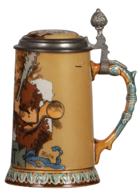 Mettlach stein, .3L, 2100, etched, by H. Schlitt, inlaid lid, mint. - 2