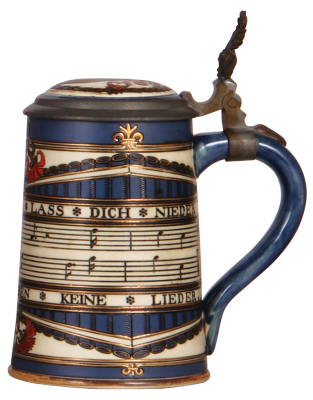 Mettlach stein, .5L, 2097, etched, by Otto Hupp, inlaid lid, mint. - 2