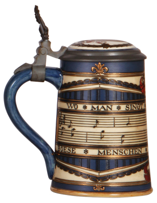 Mettlach stein, .5L, 2097, etched, by Otto Hupp, inlaid lid, mint. - 3