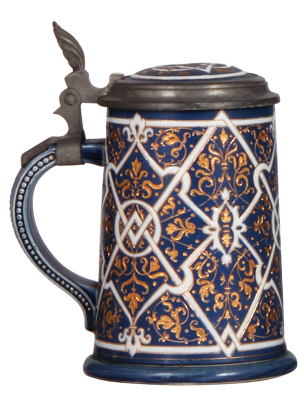 Mettlach stein, .5L, 2034, mosaic, inlaid lid, mint. - 3