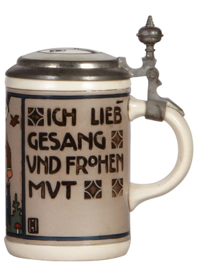 Mettlach stein, .5L, 3172, etched, by L. Hohlwein, inlaid lid, mint.  - 2