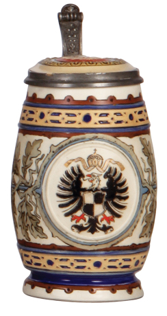 Mettlach stein, .5L, 1096, etched, inlaid lid, excellent repair of inlay crack.    