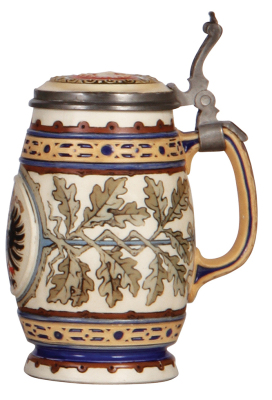 Mettlach stein, .5L, 1096, etched, inlaid lid, excellent repair of inlay crack.     - 2