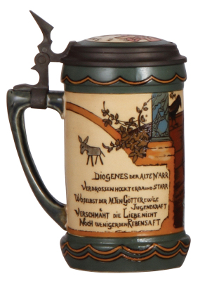 Mettlach stein, .5L, 3089, etched, by H. Schlitt, inlaid lid, mint. - 3