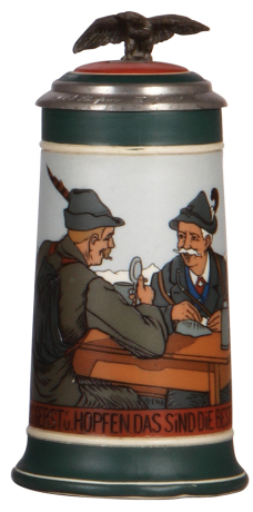 Mettlach stein, .5L, 3249, etched, inlaid lid, mint.