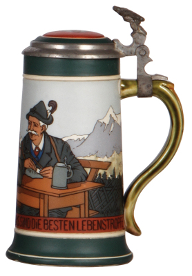 Mettlach stein, .5L, 3249, etched, inlaid lid, mint. - 2