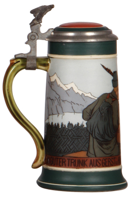 Mettlach stein, .5L, 3249, etched, inlaid lid, mint. - 3