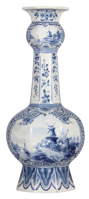 Mettlach vase, 21.2" ht.,  2458/5323, Delft, small base chips, good repair to upper rim.