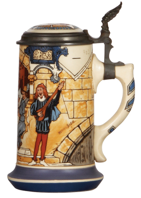 Mettlach stein, .5L, 2778, etched, by H. Schlitt, inlaid lid, mint. - 2