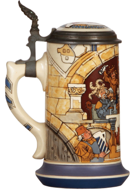 Mettlach stein, .5L, 2778, etched, by H. Schlitt, inlaid lid, mint. - 3