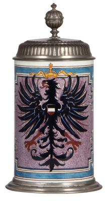 Mettlach stein, 1.0L, 5023, Faience, Prussian Eagle, pewter lid, mint.