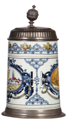 Mettlach stein, 1.0L, 5022, Faience, pewter lid, three tiny flakes on top rim, otherwise mint. - 2