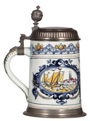 Mettlach stein, 1.0L, 5022, Faience, pewter lid, three tiny flakes on top rim, otherwise mint. - 3