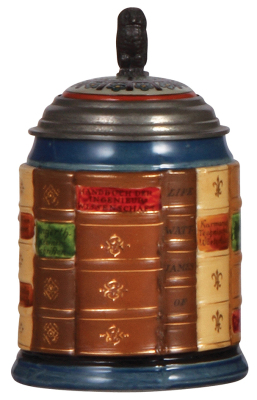 Mettlach stein, .5L, 2001G, glazed relief, Book stein for Engineering, inlaid lid, mint.