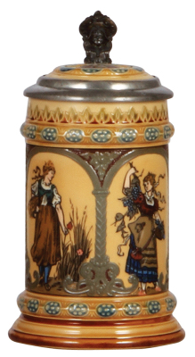 Mettlach stein, .25L, 1972, etched, inlaid lid, mint.