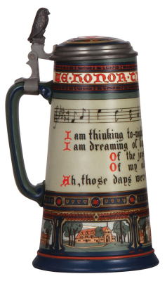 Mettlach stein, 1.0L, 2871, etched, Cornell University, inlaid lid, mint. - 3