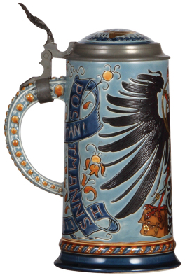 Mettlach stein, 1.0L, 1856, etched, inlaid lid, mint. - 3