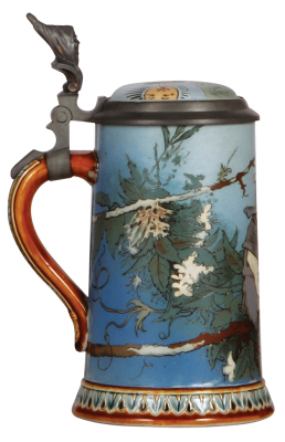 Mettlach stein, .5L, 2133, etched, by H. Schlitt, inlaid lid, mint. - 3