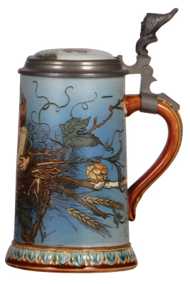 Mettlach stein, .5L, 2134, etched, by H. Schlitt, inlaid lid, mint. - 2