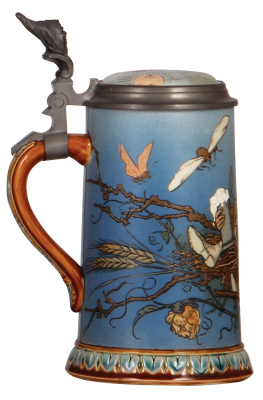 Mettlach stein, .5L, 2134, etched, by H. Schlitt, inlaid lid, mint. - 3