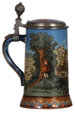 Mettlach stein, .5L, 2082, etched, William Tell, inlaid lid, mint. - 3