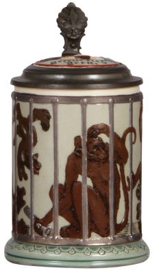 Mettlach stein, .4L, 2106, decorated relief, Monkeys in a Cage, inlaid lid, mint. - 3