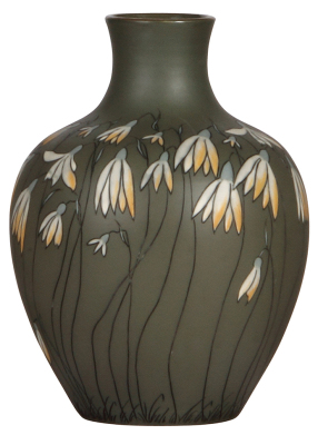 Mettlach vase, 7.8" ht., 2477, etched, Art Nouveau, mint. - 2