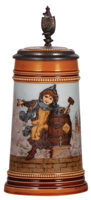 Mettlach stein, .5L, 2767, etched, by H. Schlitt, inlaid lid, mint.