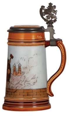 Mettlach stein, .5L, 2767, etched, by H. Schlitt, inlaid lid, mint. - 2