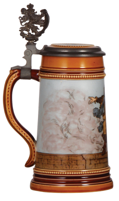 Mettlach stein, .5L, 2767, etched, by H. Schlitt, inlaid lid, mint. - 3