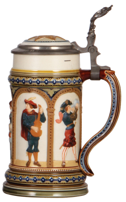 Mettlach stein, .5L, 1809, decorated relief, inlaid lid, mint. - 2