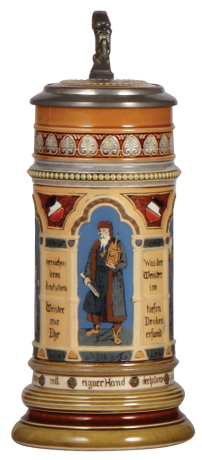 Mettlach stein, .5L, 1379, etched, inlaid lid, mint.