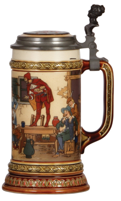 Mettlach stein, .5L, 2582, etched, by F. Quidenus, inlaid lid, mint. - 2