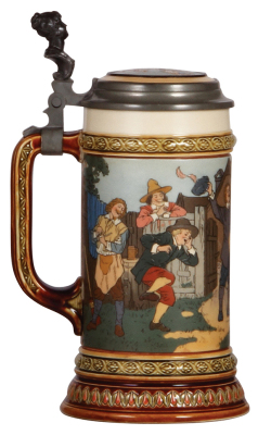 Mettlach stein, .5L, 2582, etched, by F. Quidenus, inlaid lid, mint. - 3