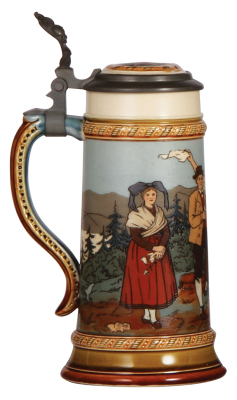 Mettlach stein, .5L, 2768, etched, inlaid lid, mint. - 3