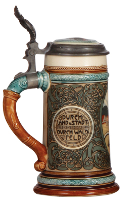 Mettlach stein, .5L, 2635, etched, inlaid lid, mint. - 3