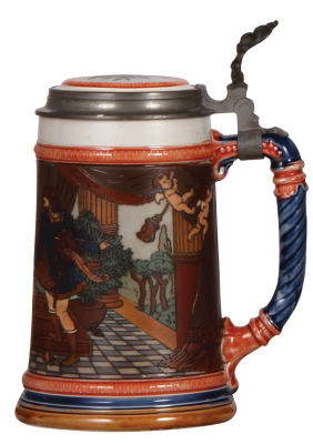 Mettlach stein, .5L, 2401, etched, inlaid lid, mint. - 2