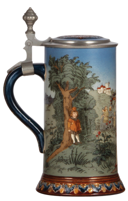 Mettlach stein, 1.0L, 2082, etched, Wilhelm Tell, inlaid lid, mint. - 3