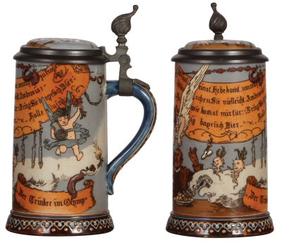 Mettlach stein, .5L, 2089, etched, by H. Schlitt, inlaid lid, mint. - 2